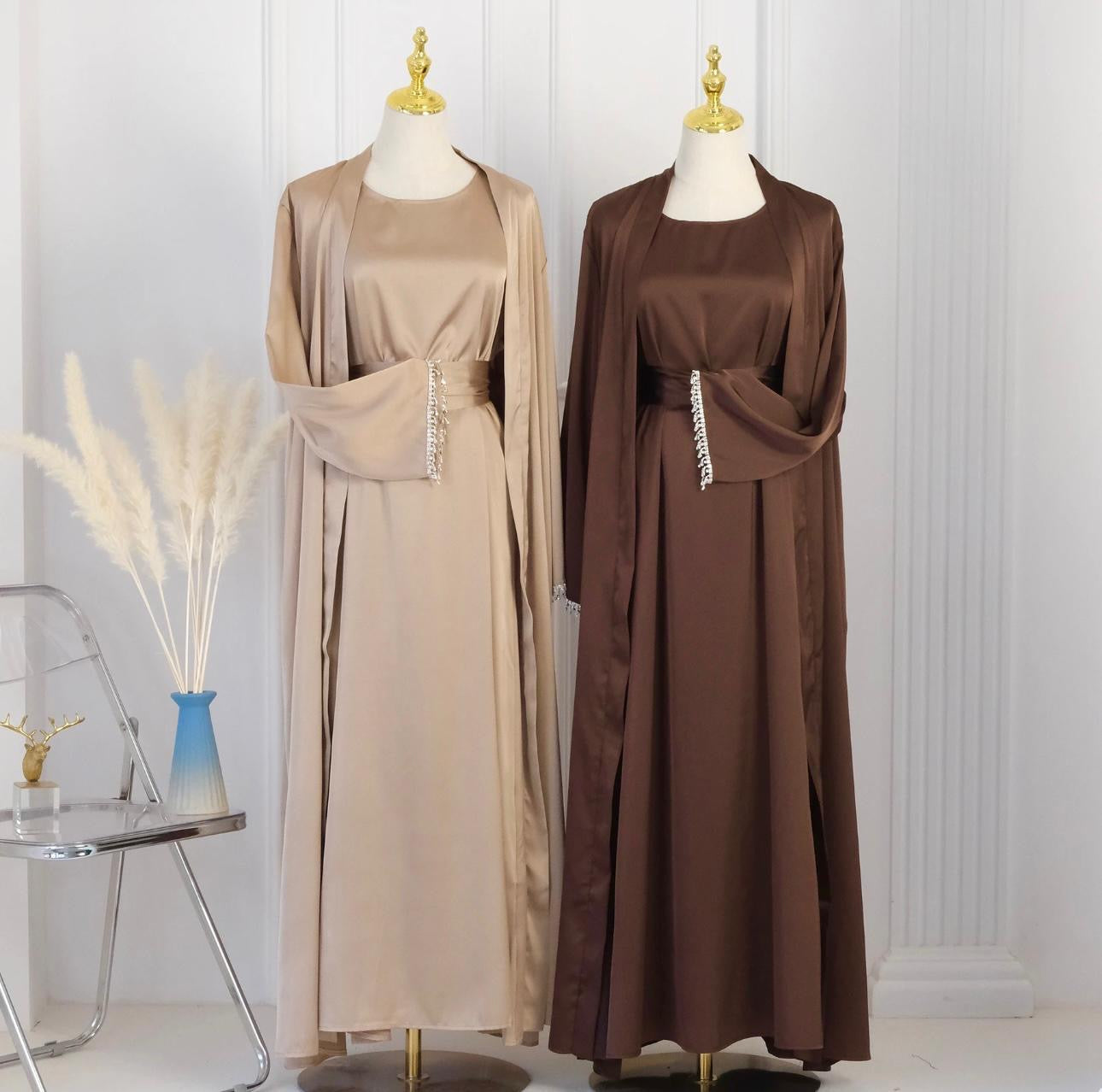 Abaya and Slip Dress 2 Piece Abaya Set Brown