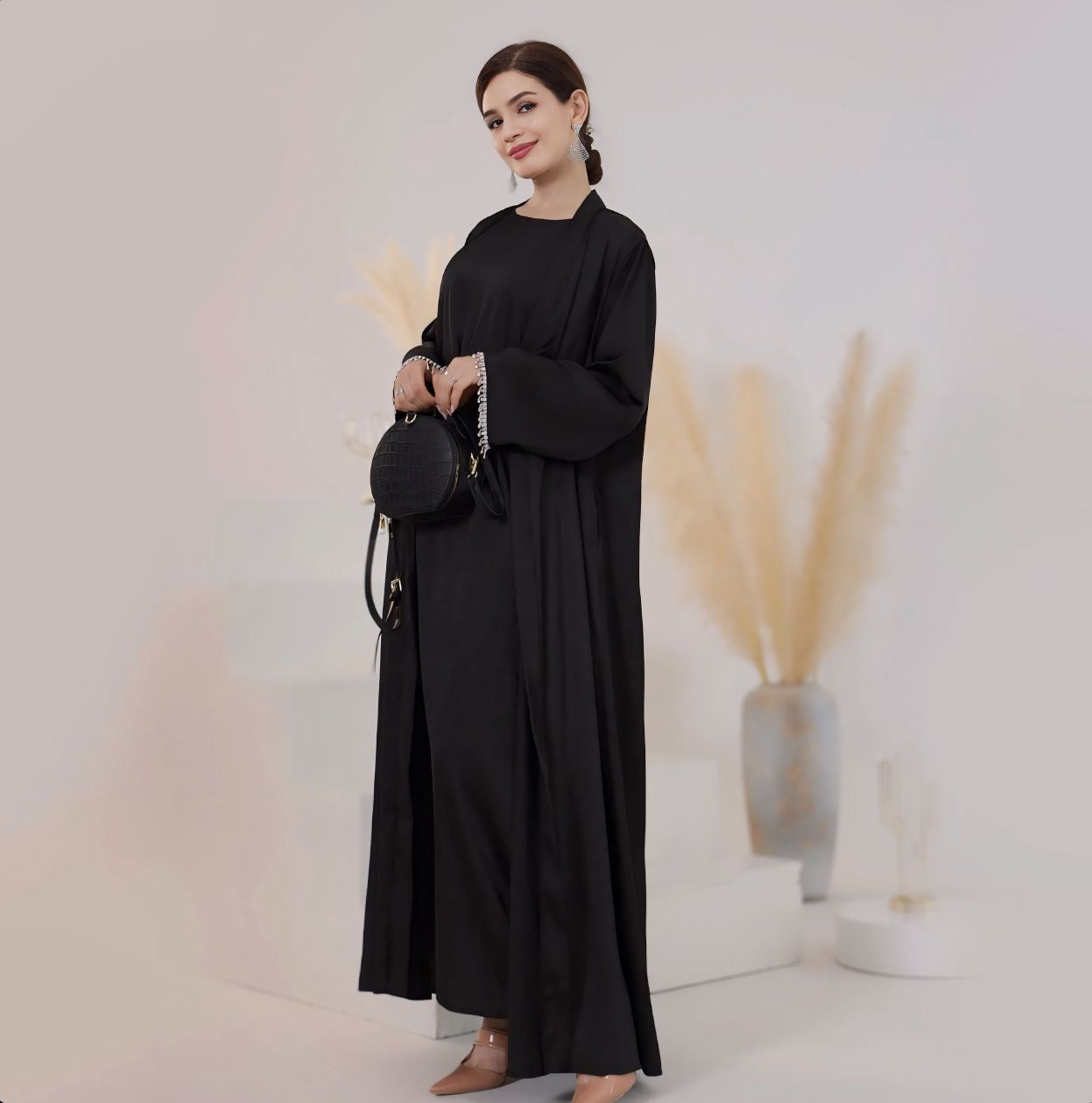 Abaya and Slip Dress 2 Piece Abaya Set Black