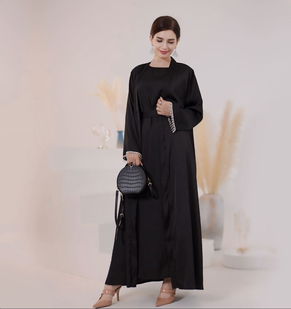 Abaya and Slip Dress 2 Piece Abaya Set Black
