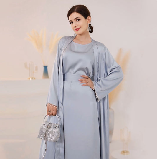 Abaya and Slip Dress 2 Piece Abaya Set Grey