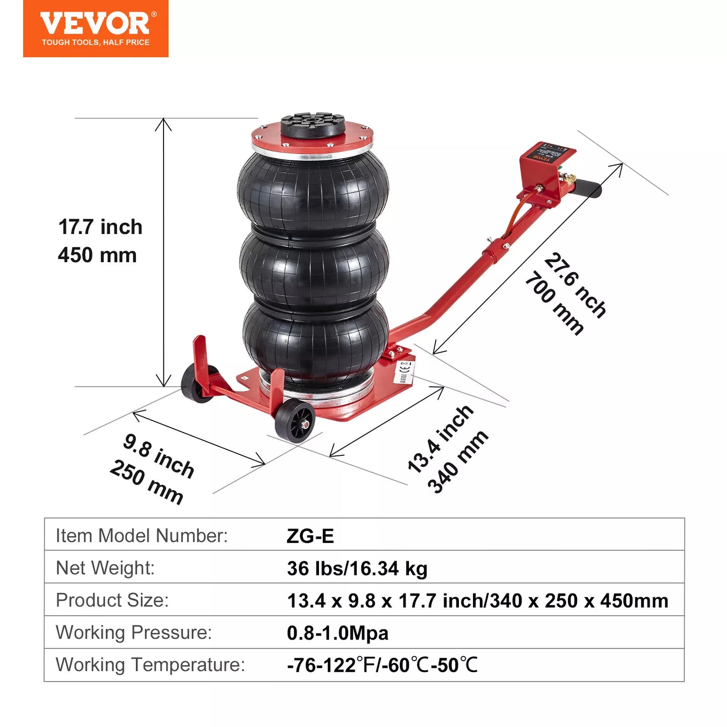 Triple Bag Air Jack 3 Ton/6600 lbs Pneumatic Jack 17.7" Car SUV Lifting