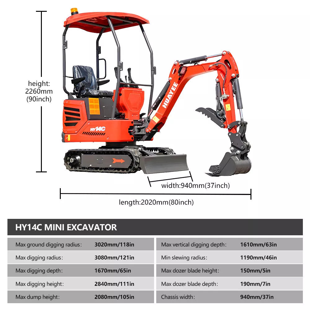 1.4ton Mini Excavator Digger, 13.5hp, Epa Engine, Micro Crawler